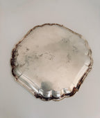 Vintage Silverplate Serving Tray, Square Scalloped Tray, Ornate Floral Silver Serving Platter, 11.5 Inch