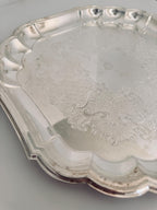 Vintage Silverplate Serving Tray, Square Scalloped Tray, Ornate Floral Silver Serving Platter, 11.5 Inch