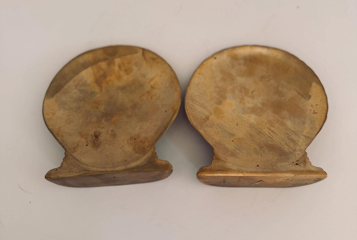 Vintage Brass Scallop Shell Bookends, Coastal Nautical Library Decor (Pair)