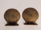 Vintage Brass Scallop Shell Bookends, Coastal Nautical Library Decor (Pair)
