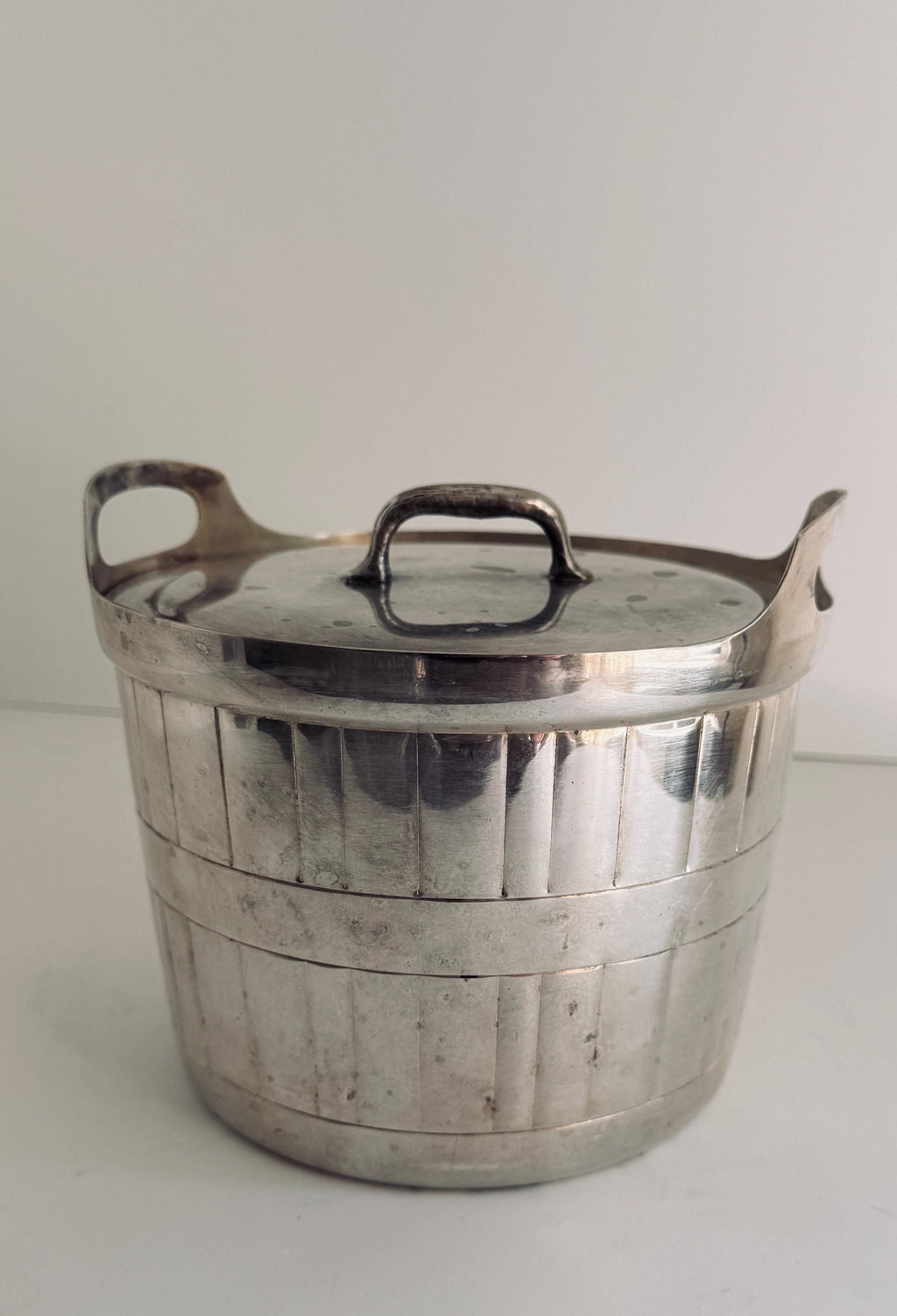Vintage Gorham Silverplate Ice Bucket, Barrel Style Wine Chiller, Lidded Barware with Liner