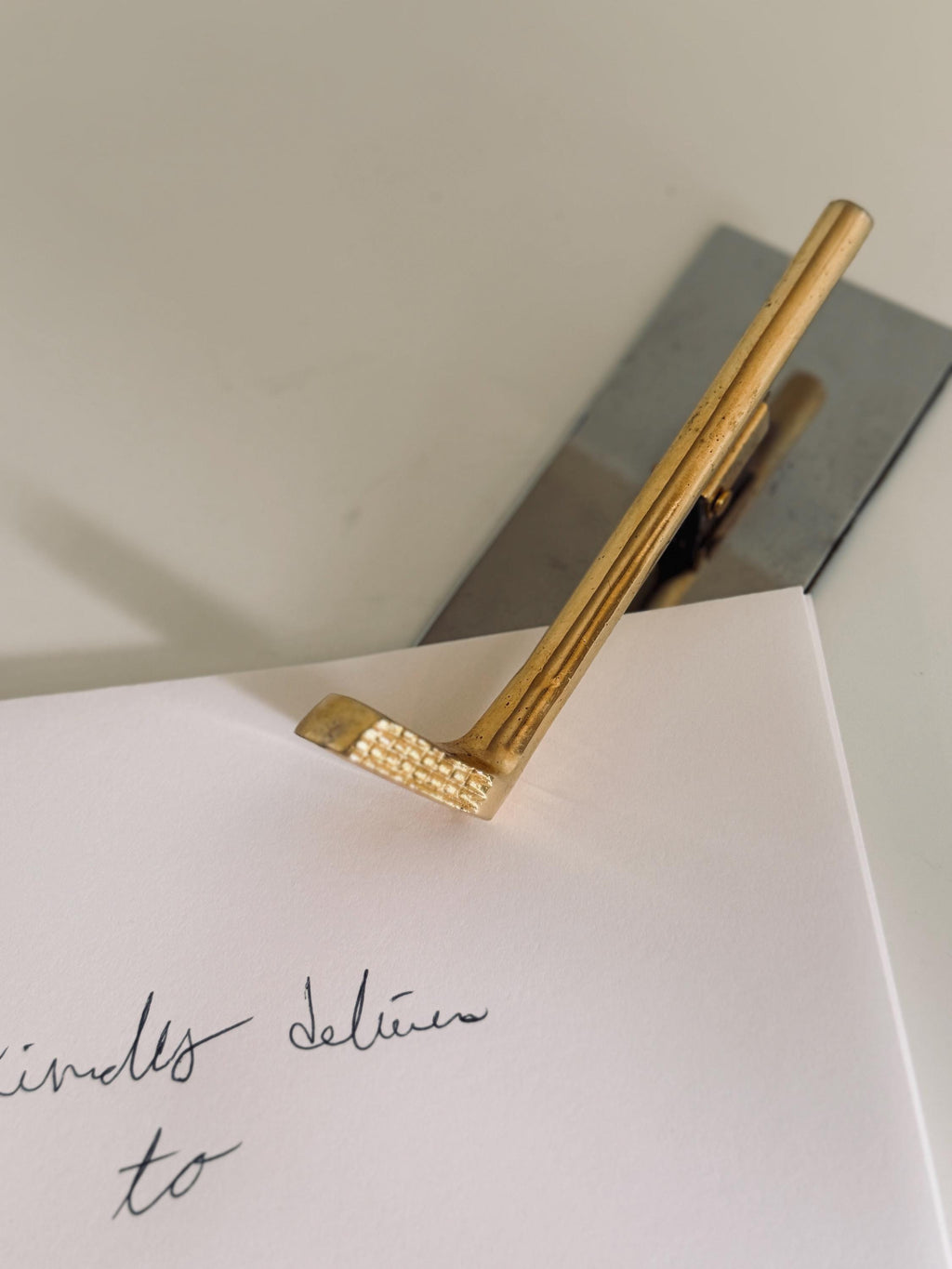 Vintage Gold Tone Golf Club Memo Holder, Mirrored Desk Accessory (Golfer Gift)