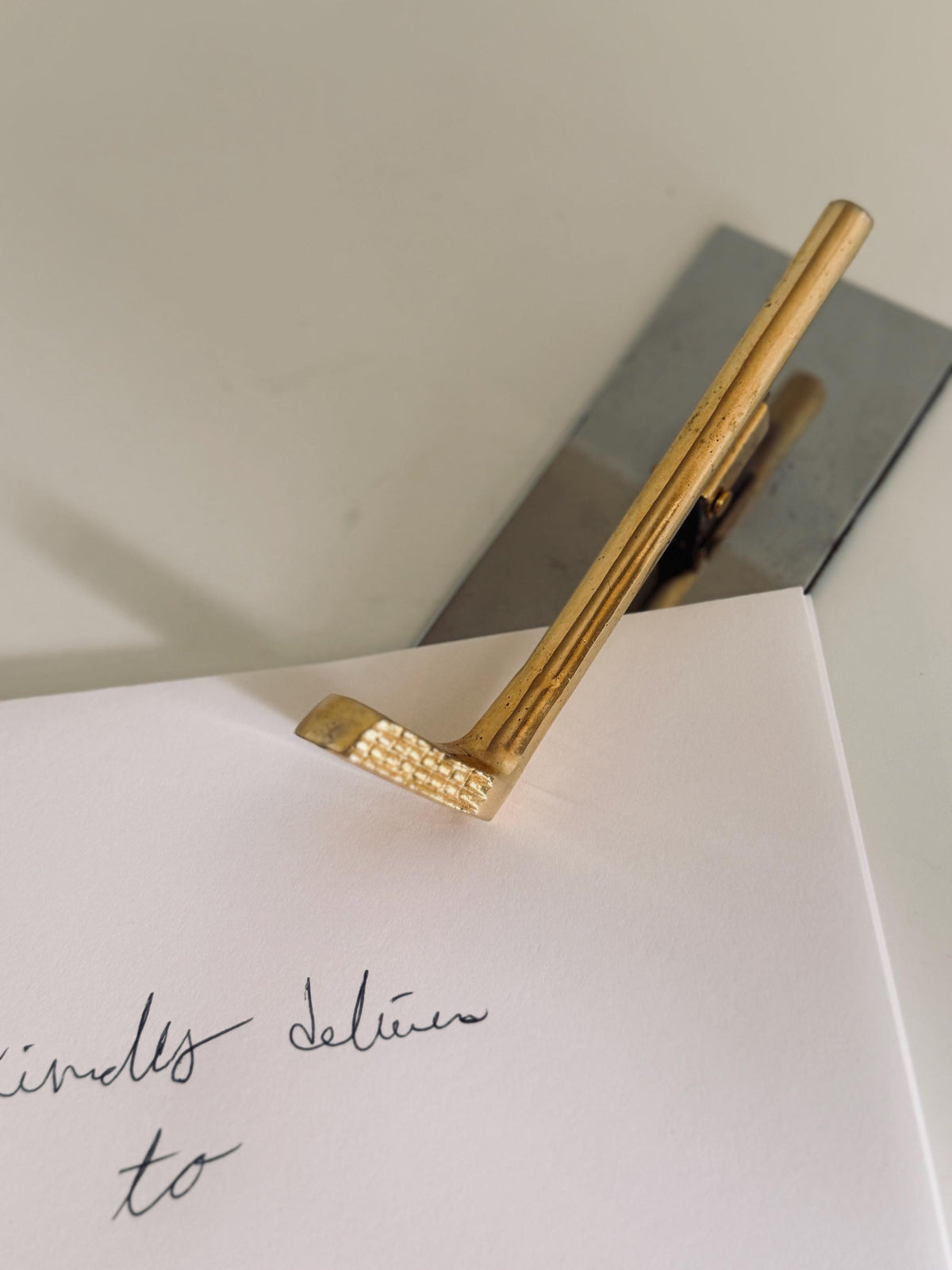 Vintage Gold Tone Golf Club Memo Holder, Mirrored Desk Accessory (Golfer Gift)