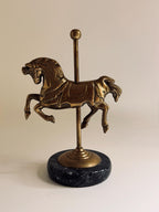 Vintage Solid Brass Carousel Horse on Marble Base, Equestrian Decor