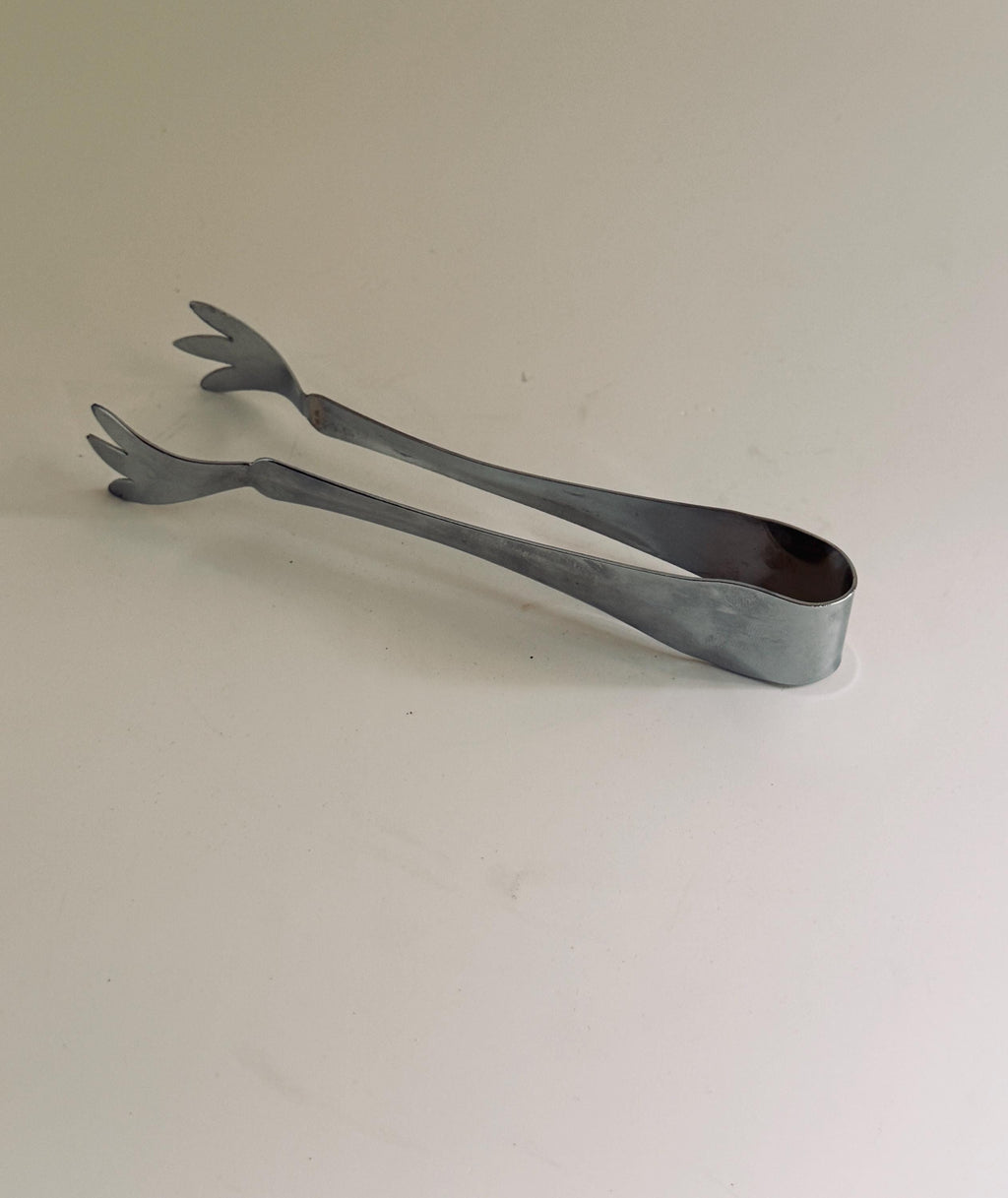 Vintage Stainless Steel Claw Ice Tongs, Three Prong Cocktail Tongs, Mid Century Barware