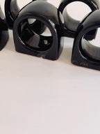 Vintage Black Ceramic Napkin Rings, Set of 6, Glossy Modernist Pottery Table Decor