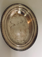 Vintage Silverplate Oval Serving Bowl, Floral Border Centerpiece Bowl, Aged Silver Tableware