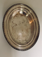 Vintage Silverplate Oval Serving Bowl, Floral Border Centerpiece Bowl, Aged Silver Tableware