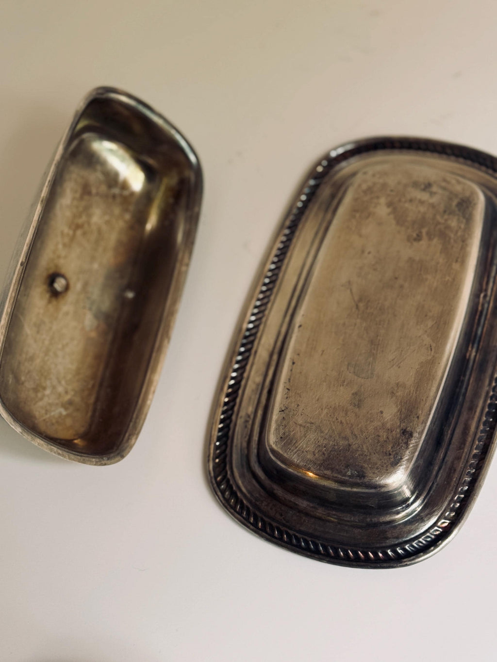 Vintage Silver Tone Covered Butter Dish, Rope Edge Butter Server, Lidded Tableware