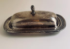 Vintage Silver Tone Covered Butter Dish, Rope Edge Butter Server, Lidded Tableware