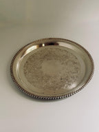 Vintage Silver Tone Embossed Floral Serving Tray, Rope Edge Bar Decor
