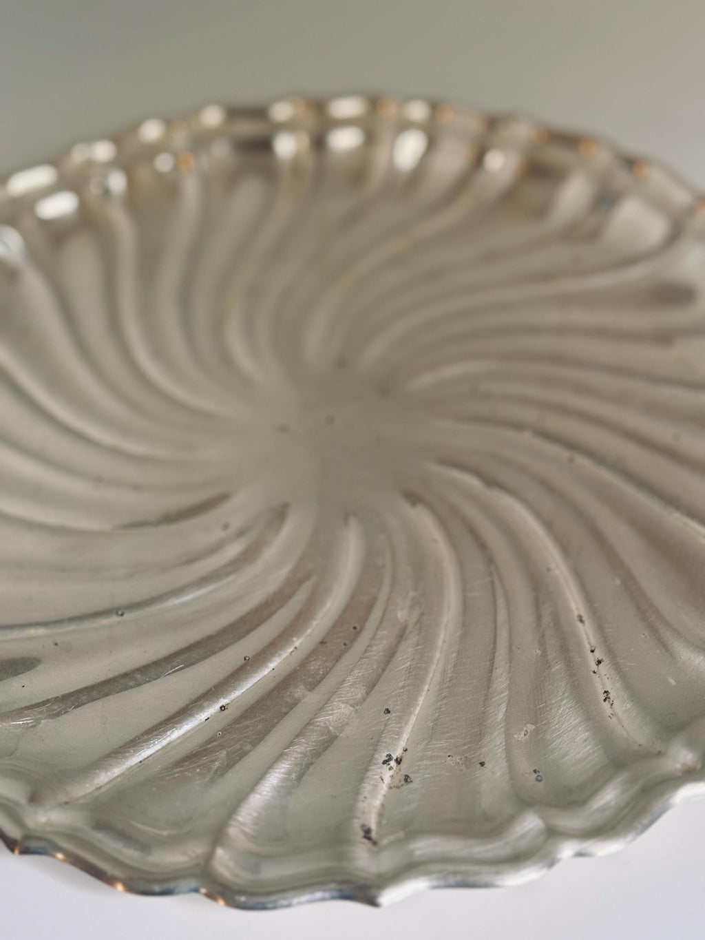 Vintage Godinger Silver Tone Serving Dish, Swirl Scalloped Tray, Decorative Bar & Tableware