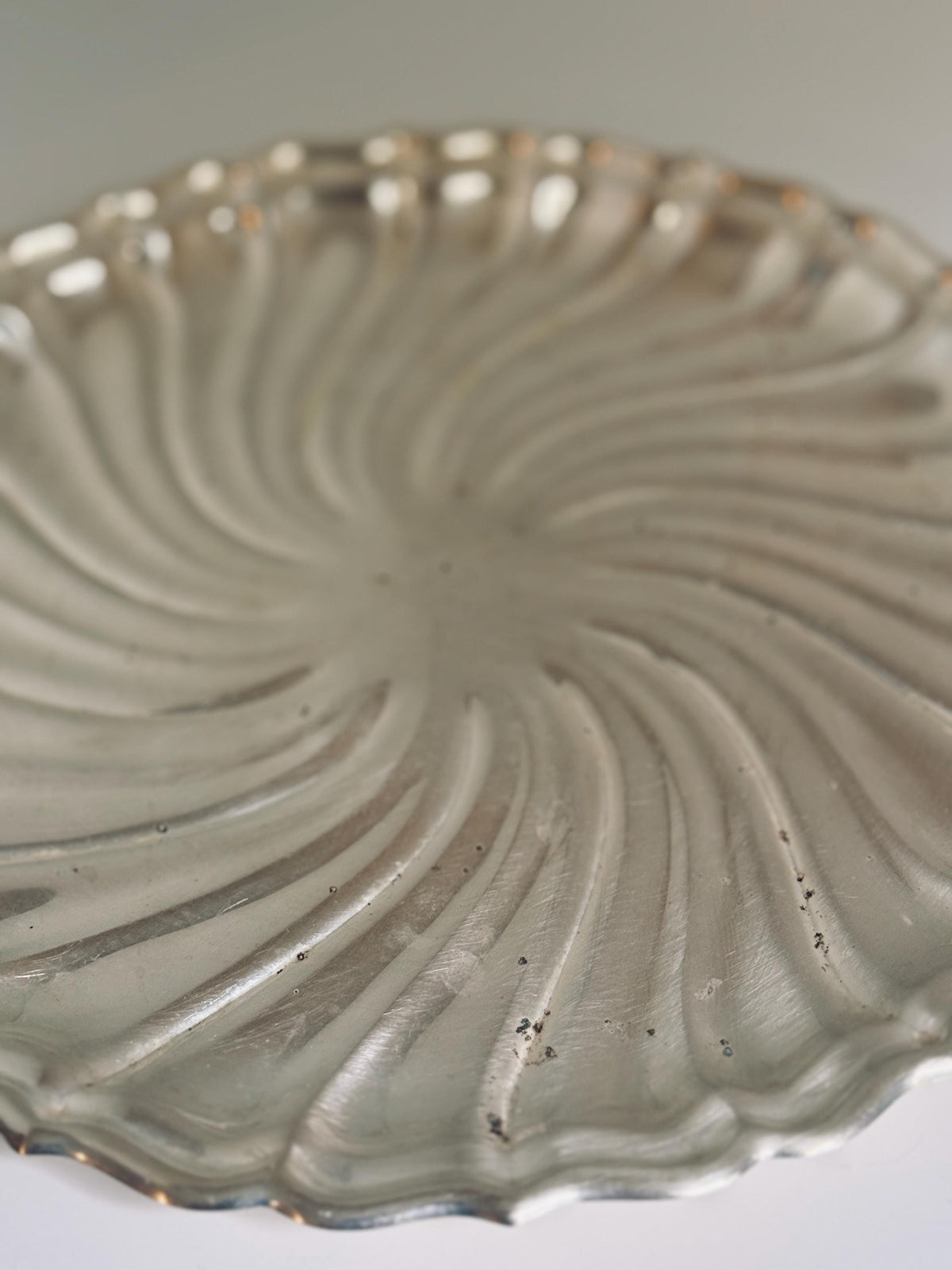 Vintage Godinger Silver Tone Serving Dish, Swirl Scalloped Tray, Decorative Bar & Tableware