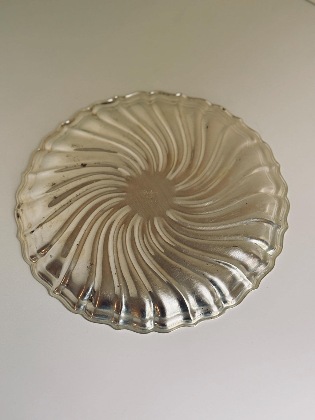 Vintage Godinger Silver Tone Serving Dish, Swirl Scalloped Tray, Decorative Bar & Tableware