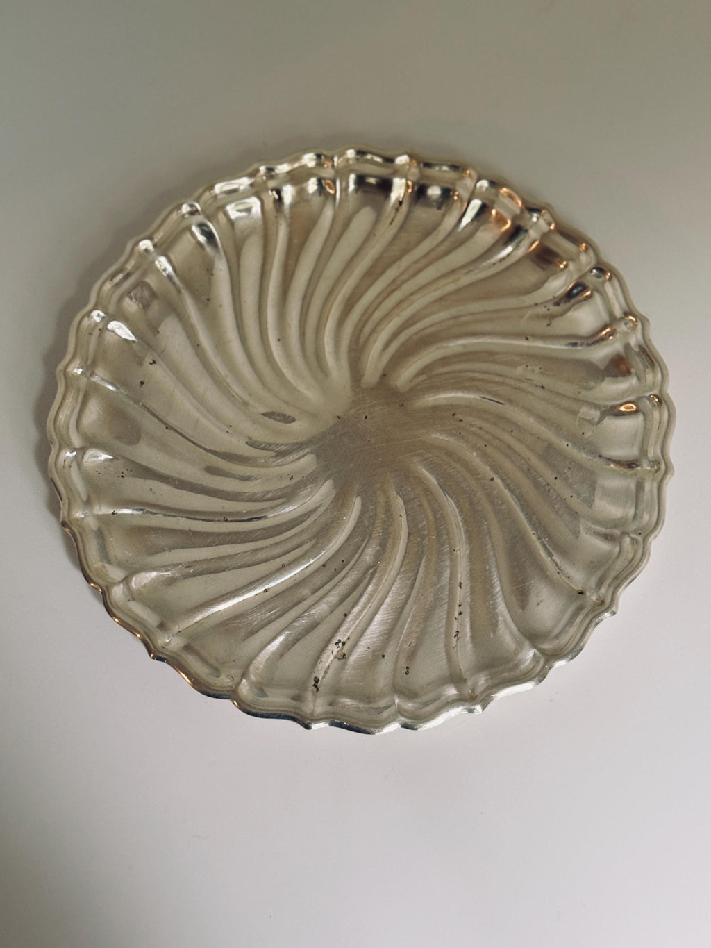 Vintage Godinger Silver Tone Serving Dish, Swirl Scalloped Tray, Decorative Bar & Tableware