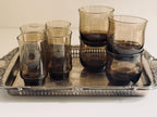 Vintage Smoky Brown Glasses, Set of 8, Small Juice & Rocks Glasses,  Retro Smoke Glass Barware