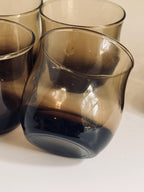Vintage Smoky Brown Glasses, Set of 8, Small Juice & Rocks Glasses,  Retro Smoke Glass Barware