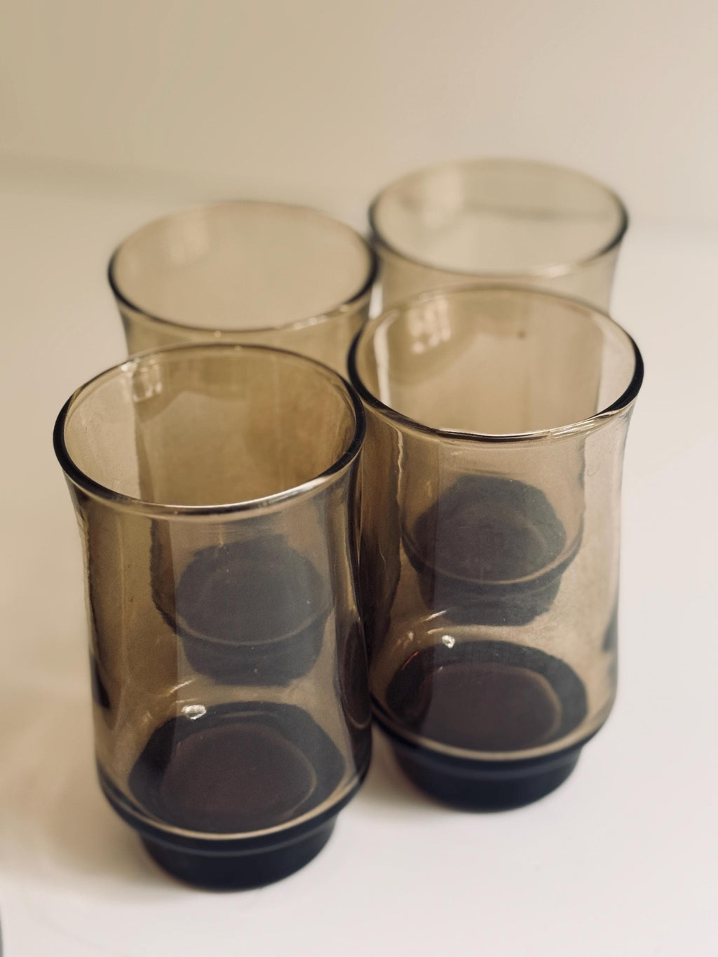 Vintage Smoky Brown Glasses, Set of 8, Small Juice & Rocks Glasses,  Retro Smoke Glass Barware
