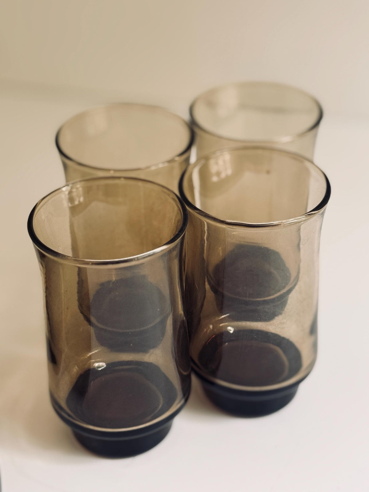 Vintage Smoky Brown Glasses, Set of 8, Small Juice & Rocks Glasses,  Retro Smoke Glass Barware