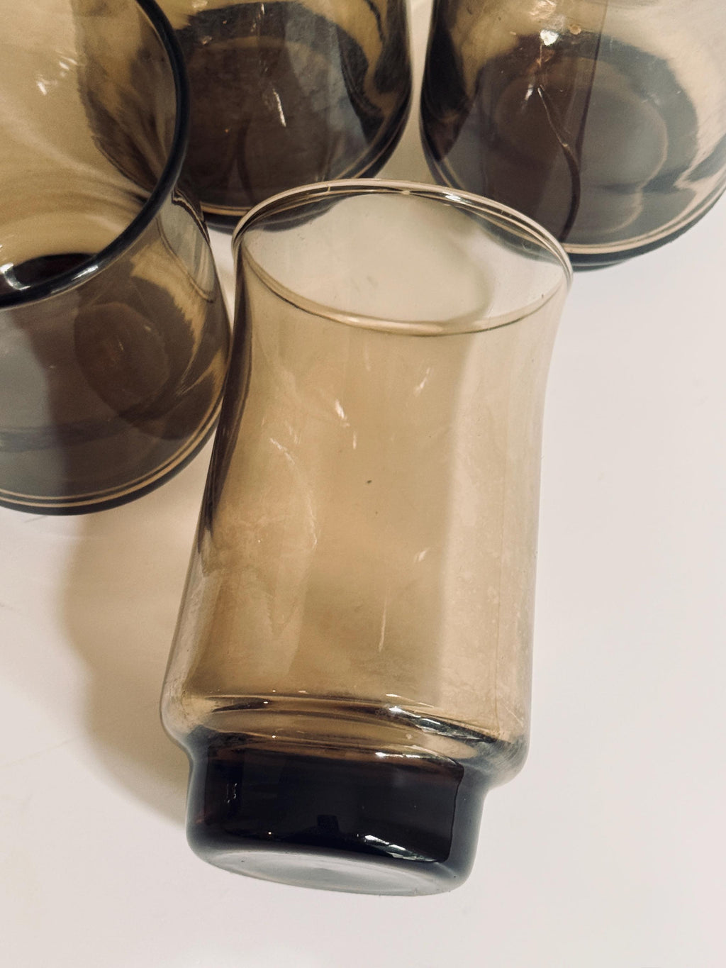 Vintage Smoky Brown Glasses, Set of 8, Small Juice & Rocks Glasses,  Retro Smoke Glass Barware