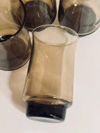 Vintage Smoky Brown Glasses, Set of 8, Small Juice & Rocks Glasses,  Retro Smoke Glass Barware