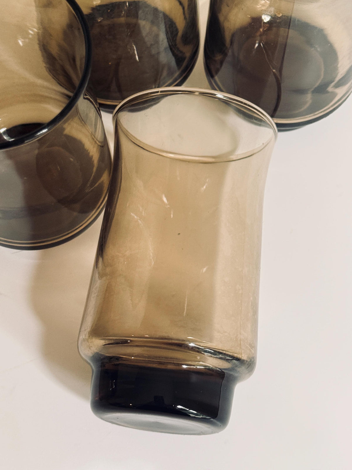 Vintage Smoky Brown Glasses, Set of 8, Small Juice & Rocks Glasses,  Retro Smoke Glass Barware