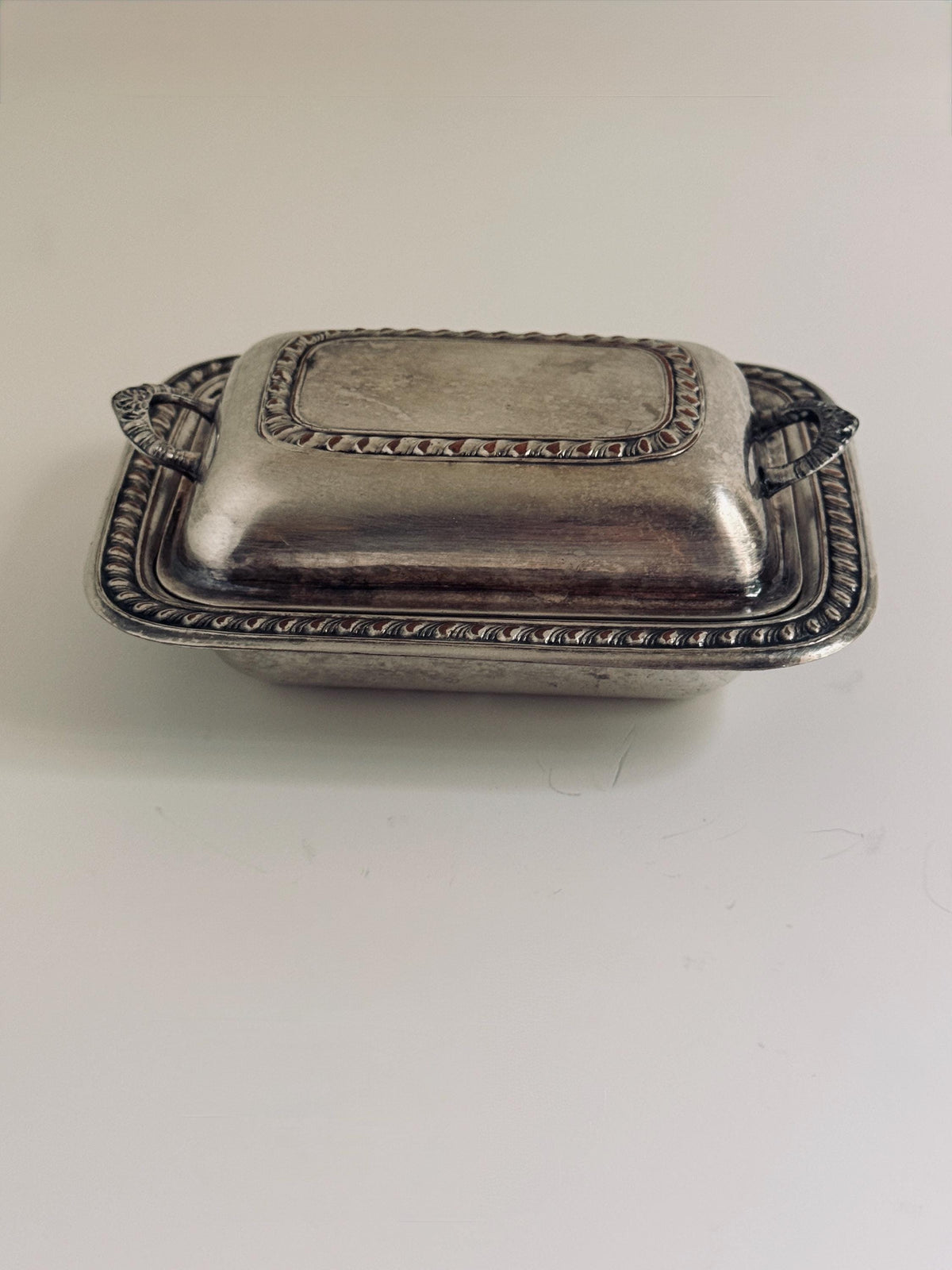 Vintage Silverplate Covered Butter Dish, Trinket Dish,  Small Handled Condiment Dish, Aged Silver Serveware