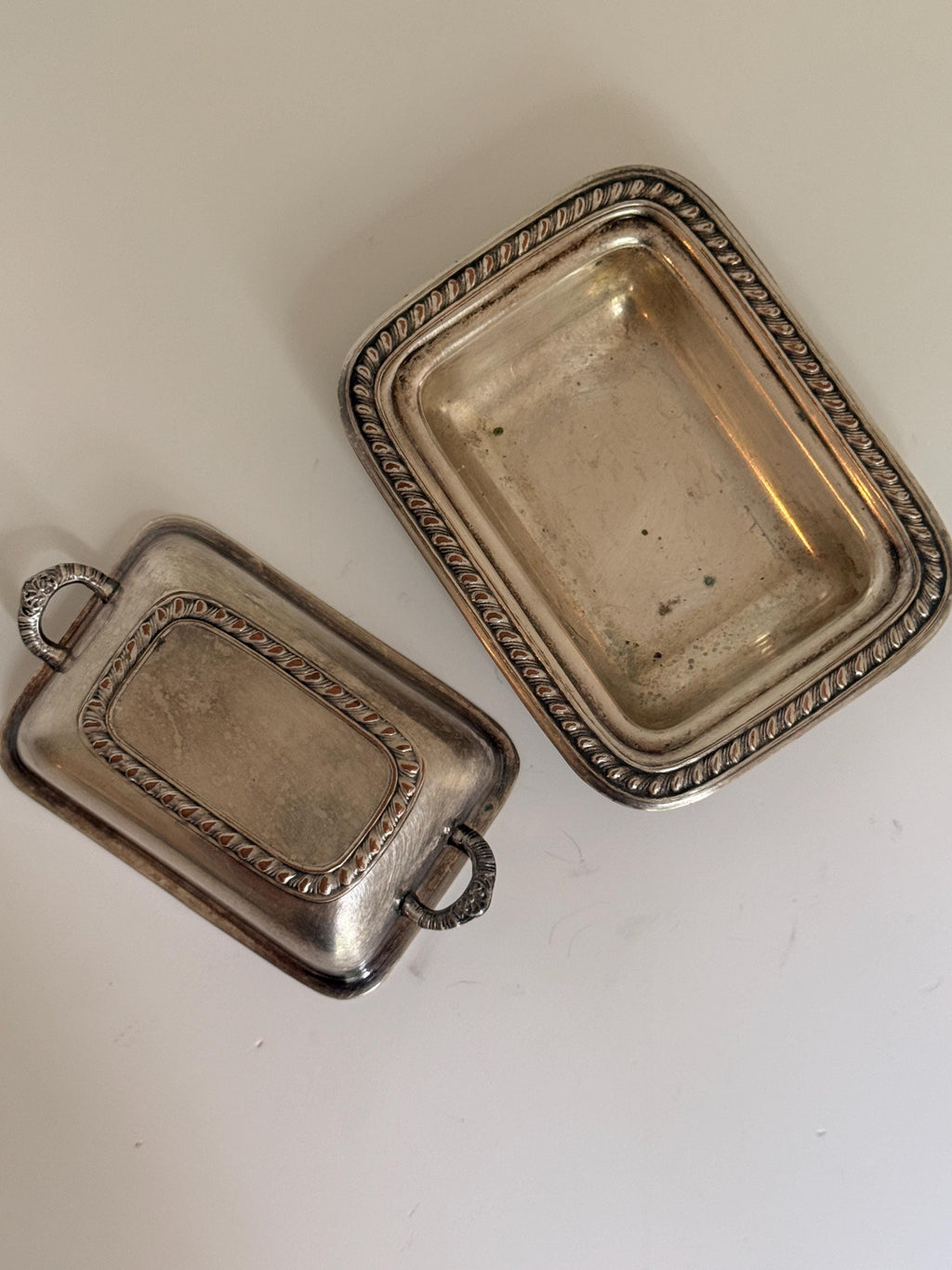 Vintage Silverplate Covered Butter Dish, Trinket Dish,  Small Handled Condiment Dish, Aged Silver Serveware