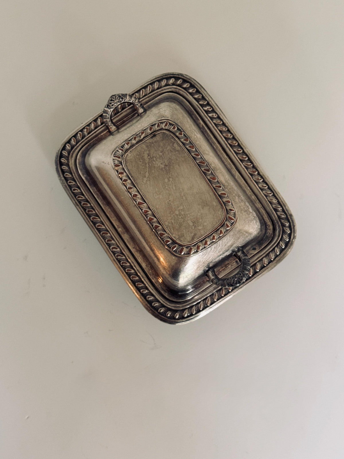 Vintage Silverplate Covered Butter Dish, Trinket Dish,  Small Handled Condiment Dish, Aged Silver Serveware