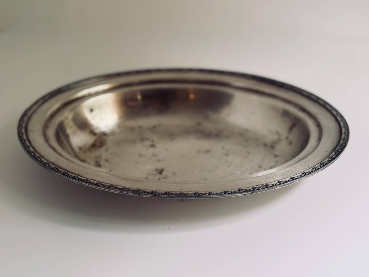 Vintage Silverplate Oval Serving Bowl, Floral Border Centerpiece Bowl, Aged Silver Tableware