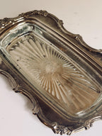 Vintage Silver Tone Covered Butter Dish, Glass Insert, Ornate Ribbed Dome Butter Server