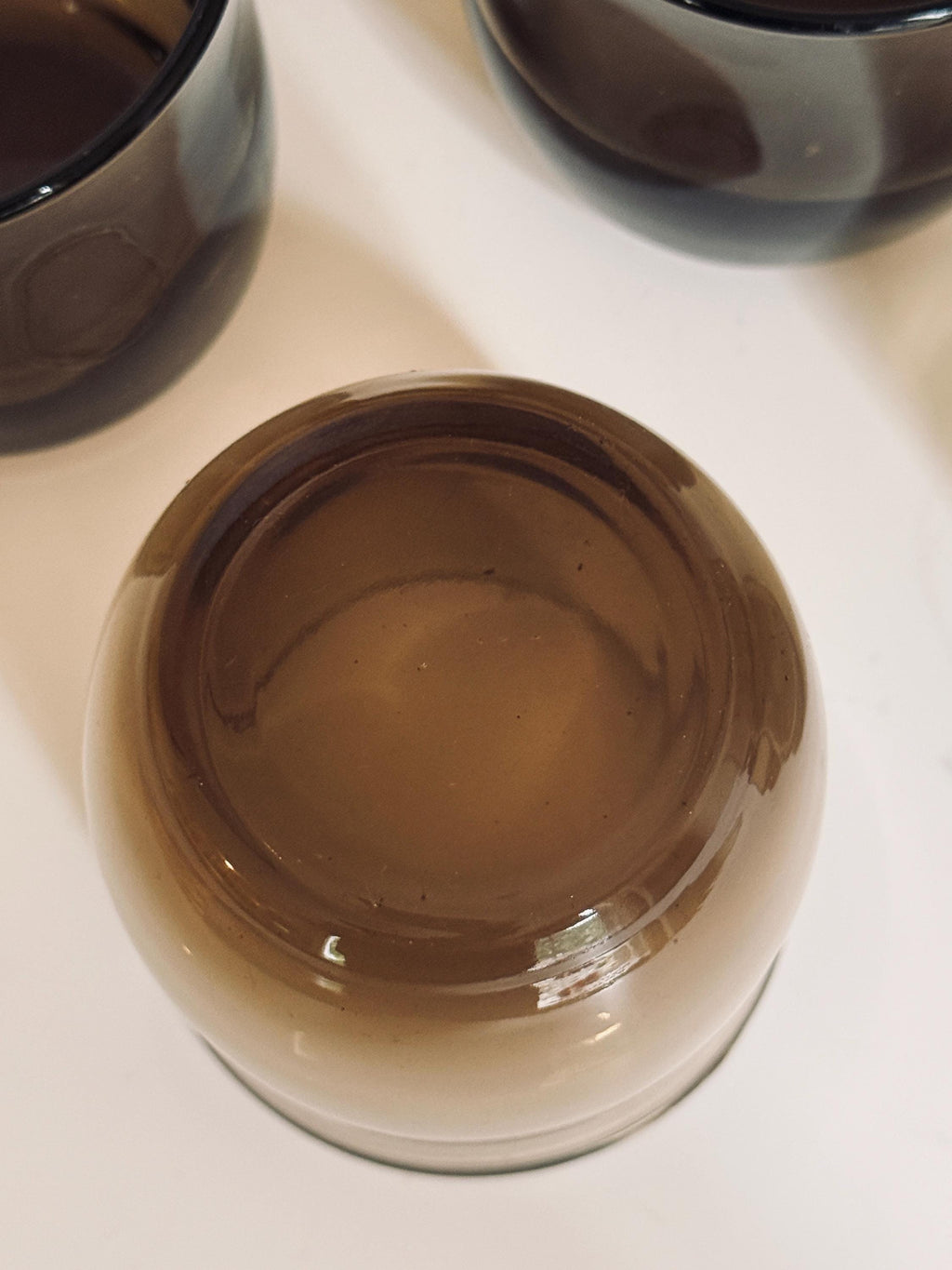 Vintage Smoky Brown Glasses, Set of 8, Small Juice & Rocks Glasses,  Retro Smoke Glass Barware