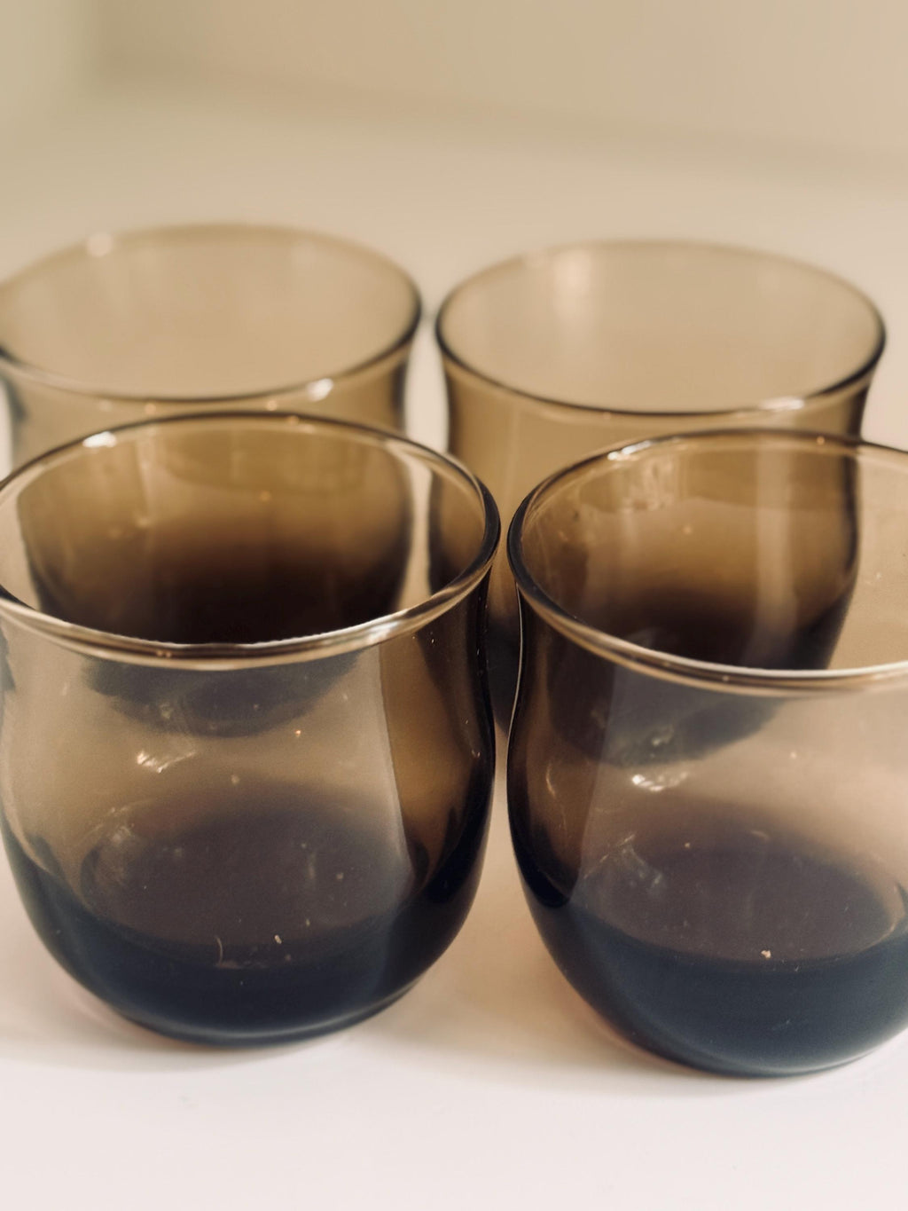 Vintage Smoky Brown Glasses, Set of 8, Small Juice & Rocks Glasses,  Retro Smoke Glass Barware