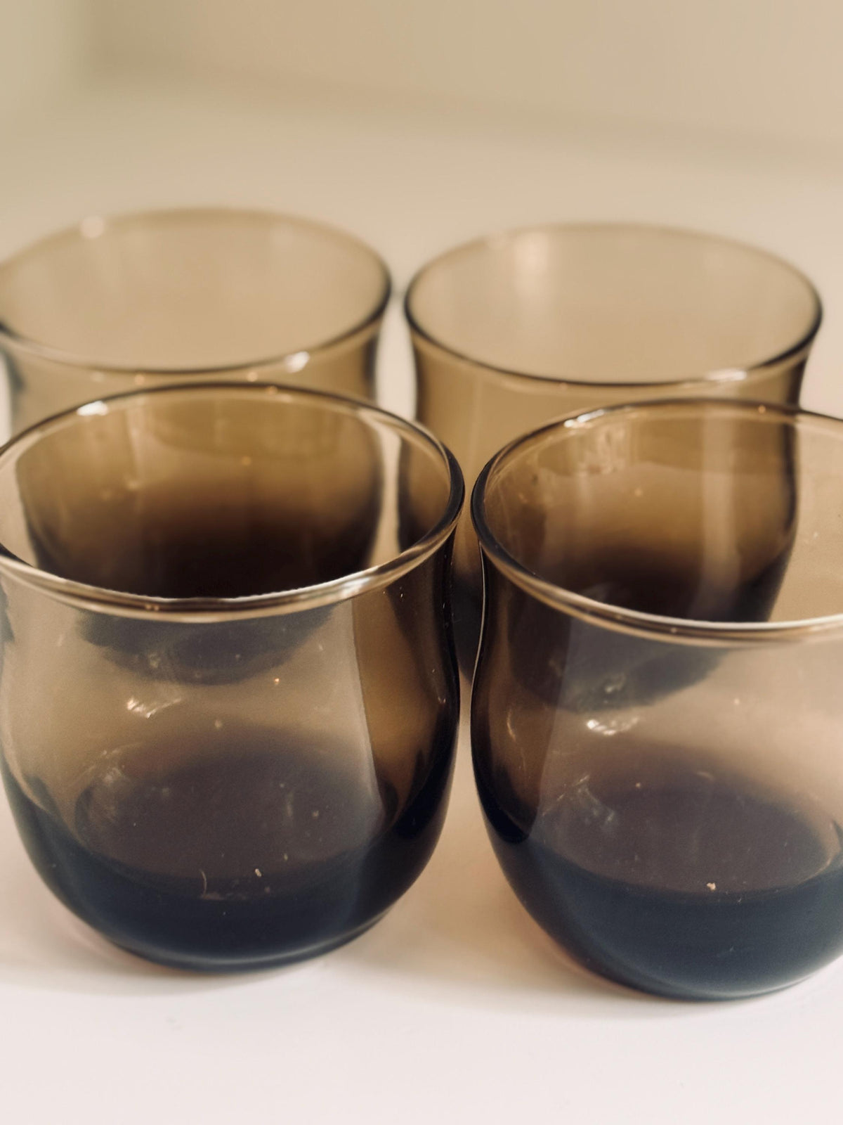 Vintage Smoky Brown Glasses, Set of 8, Small Juice & Rocks Glasses,  Retro Smoke Glass Barware