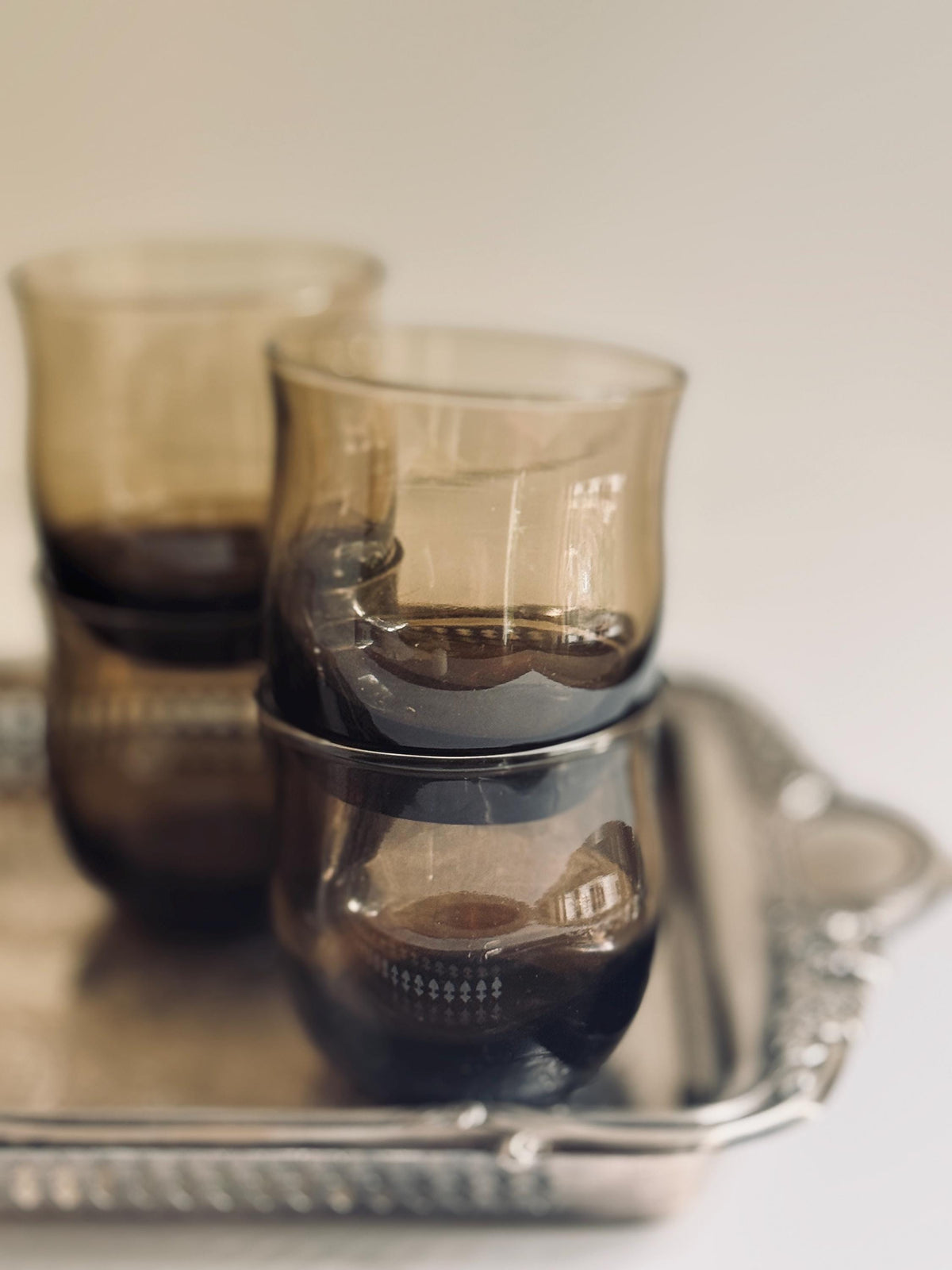 Vintage Smoky Brown Glasses, Set of 8, Small Juice & Rocks Glasses,  Retro Smoke Glass Barware