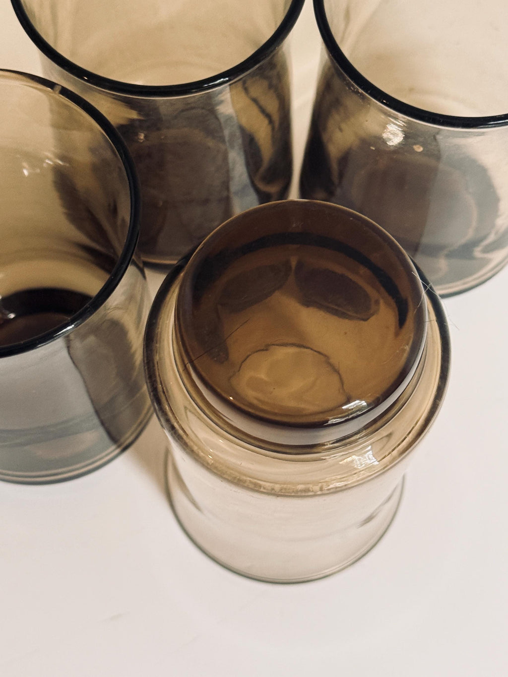 Vintage Smoky Brown Glasses, Set of 8, Small Juice & Rocks Glasses,  Retro Smoke Glass Barware