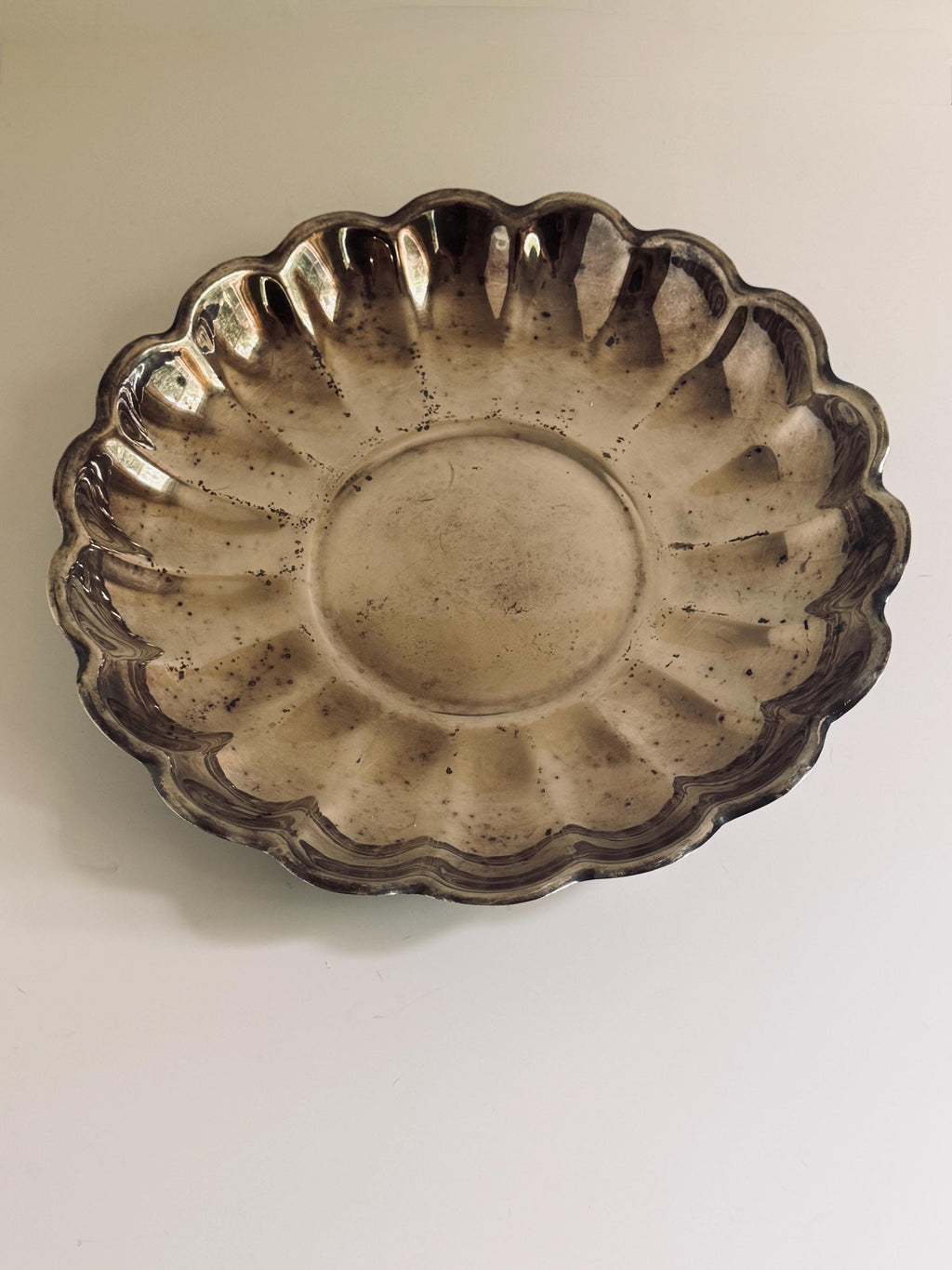 Vintage Reed & Barton Silverplate Bowl No. 109, Scalloped Fluted Serving Bowl, Aged Silver Serveware