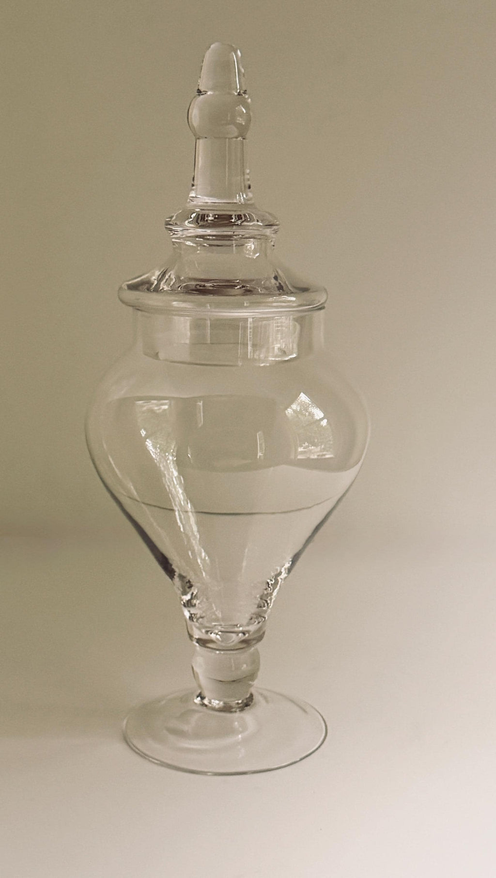 Large Clear Glass Apothecary Jar, Pedestal Urn with Finial Lid, Decorative Glass Display Vessel