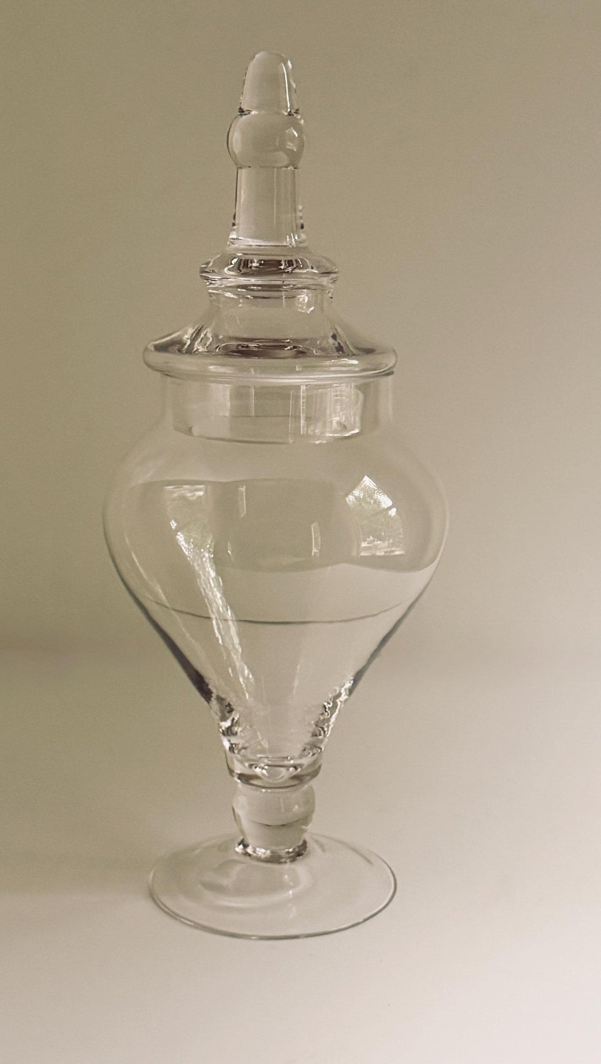 Large Clear Glass Apothecary Jar, Pedestal Urn with Finial Lid, Decorative Glass Display Vessel