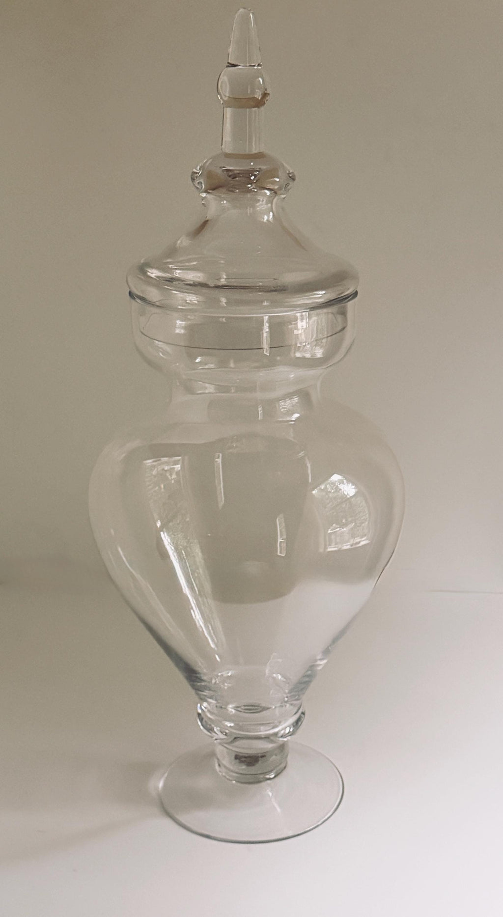 Large Clear Glass Apothecary Jar, Pedestal Urn with Finial Lid, Decorative Glass Display Vessel