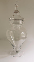 Large Clear Glass Apothecary Jar, Pedestal Urn with Finial Lid, Decorative Glass Display Vessel
