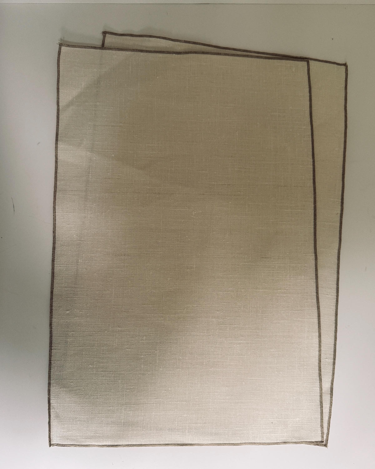 Neutral Woven Placemats, Set of 4, Oatmeal Beige Table Linens with Brown Stitched Border