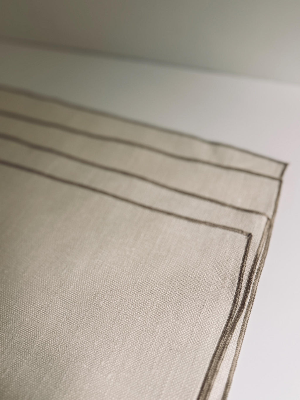 Neutral Woven Placemats, Set of 4, Oatmeal Beige Table Linens with Brown Stitched Border