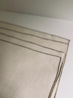Neutral Woven Placemats, Set of 4, Oatmeal Beige Table Linens with Brown Stitched Border