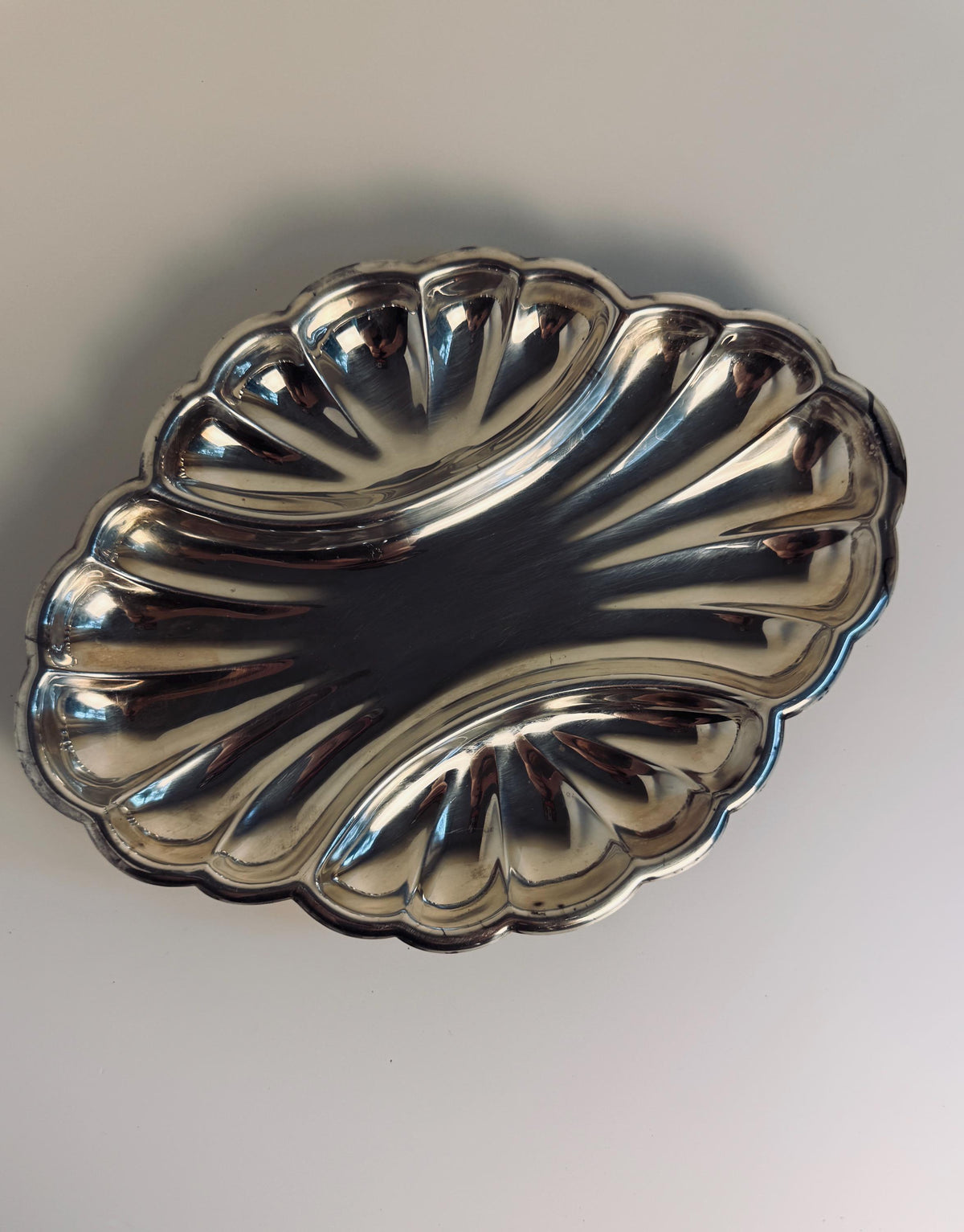 Vintage Scalloped Divided Serving Platter, Silverplate Style Appetizer Tray