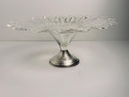 Duchin Creations Glass Cake Stand, Vintage Silver Tone Pedestal, Scalloped Floral Dessert Plate