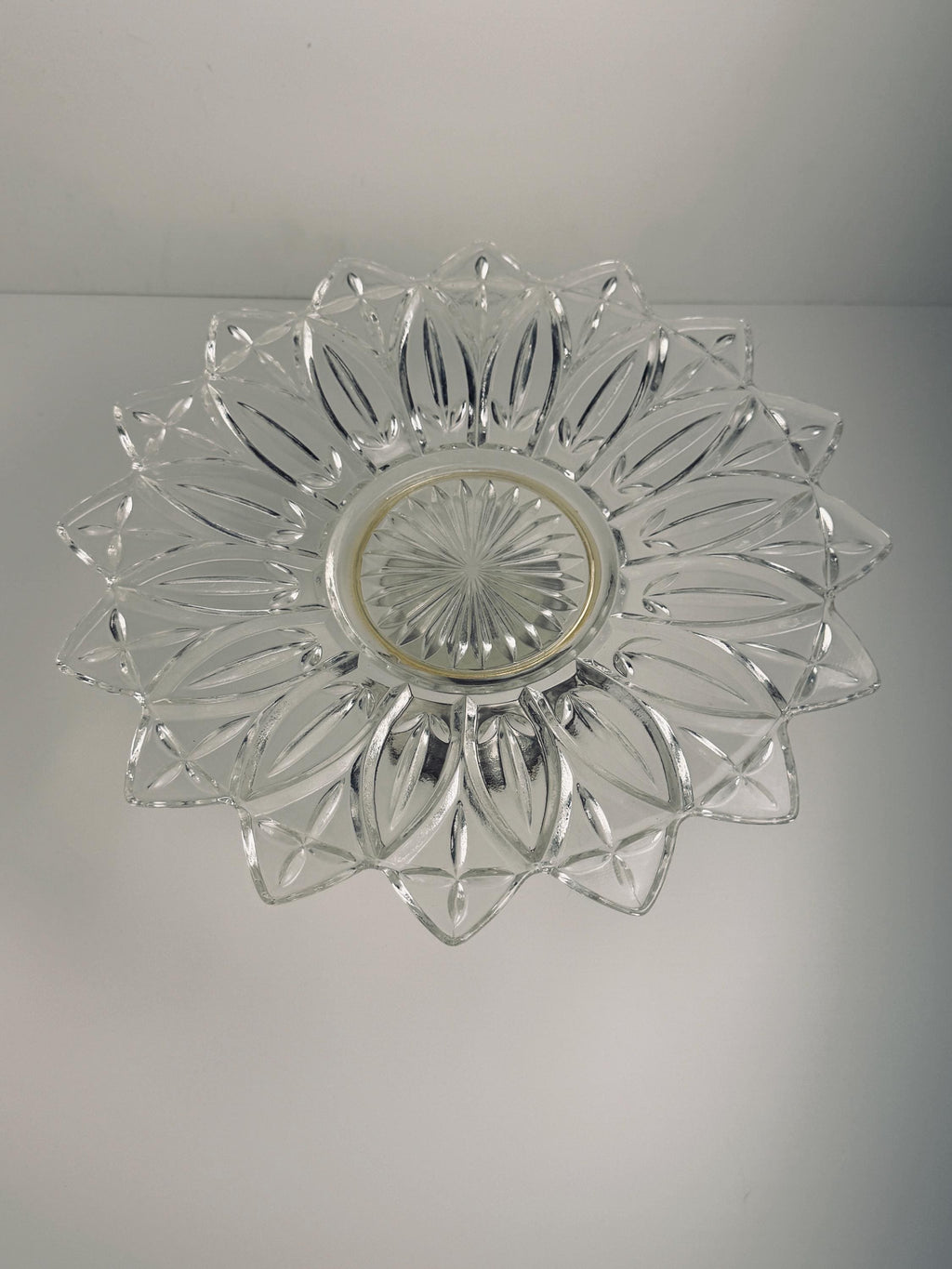 Duchin Creations Glass Cake Stand, Vintage Silver Tone Pedestal, Scalloped Floral Dessert Plate