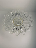 Duchin Creations Glass Cake Stand, Vintage Silver Tone Pedestal, Scalloped Floral Dessert Plate
