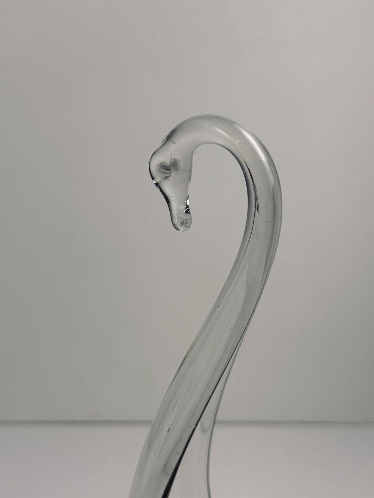 Handblown Clear Glass Swan Bowl, Sculptural Art Glass Dish, Vintage Swan Centerpiece