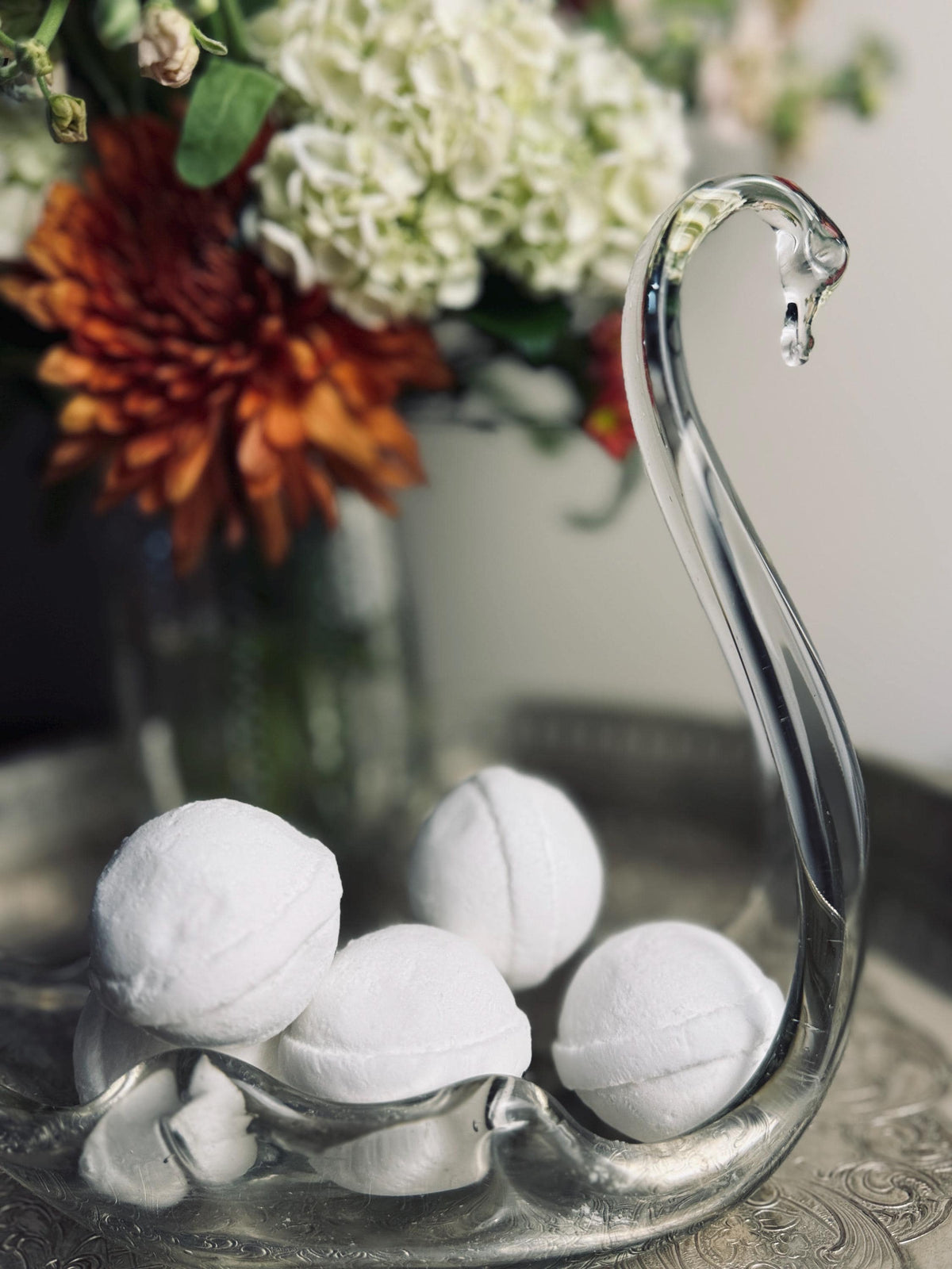 Handblown Clear Glass Swan Bowl, Sculptural Art Glass Dish, Vintage Swan Centerpiece